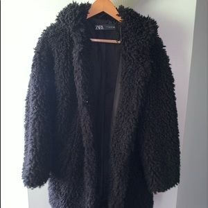 Black faux knot fur jacket